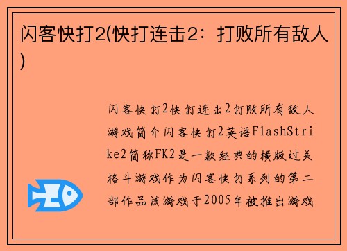 闪客快打2(快打连击2：打败所有敌人)